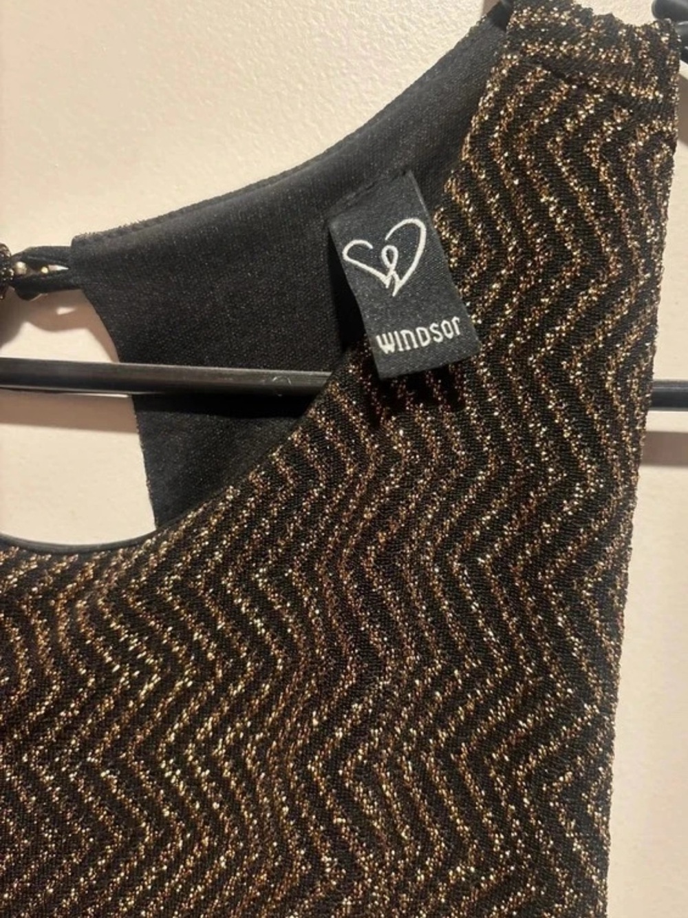 Windsor Black and Gold Metallic Zigzag Dress